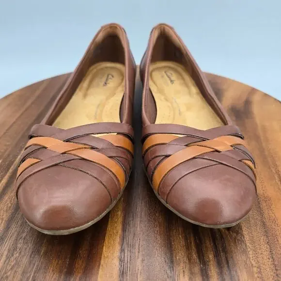Clarks Flats Women's 8.5M Brown Leather Sara Clover Slip On Career Comfort Shoes - Picture 2 of 7
